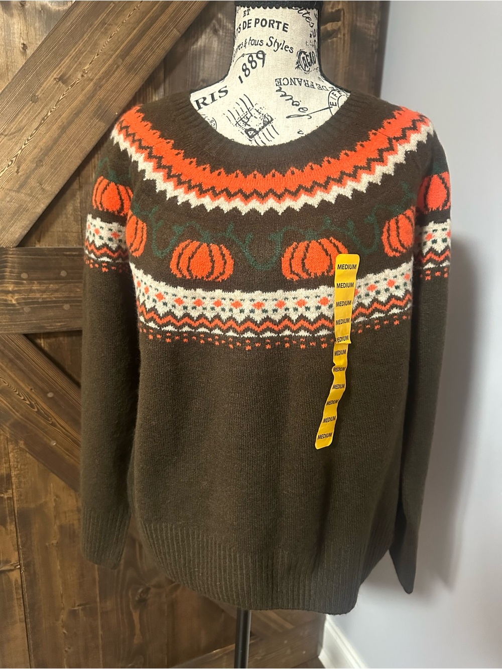 Women’s Brown Pumpkin Pattern Crewneck Sweater